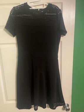 Michael Kors Black Short Sleeve Eyelet Fit-and-Flare Mini Dress